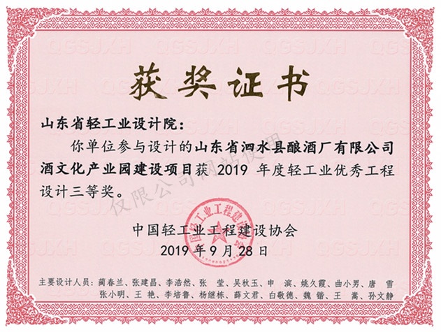 2019年度優(yōu)秀工程三等獎(jiǎng)